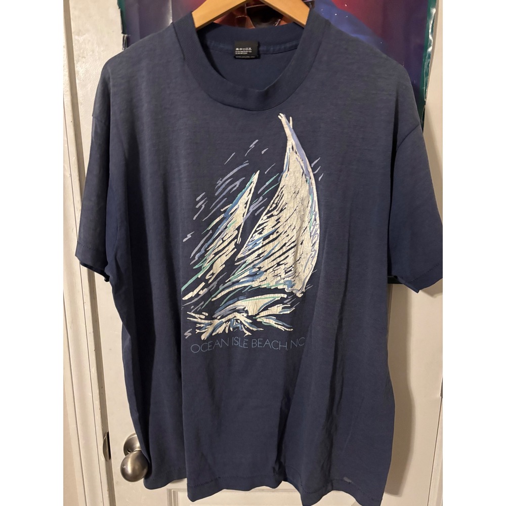Vintage Screen Stars Best Ocean Isle Beach NC Sailboat T-Shirt XXL Blue 90s fade